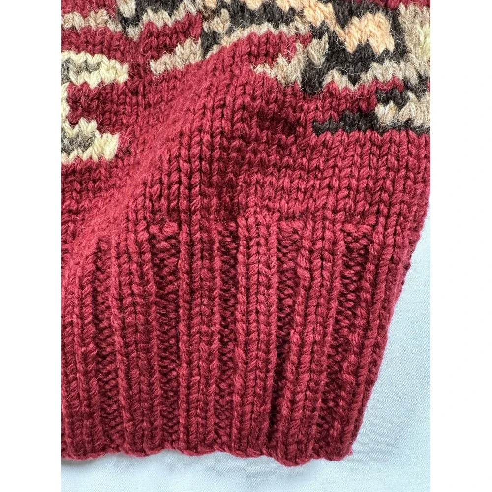 Vtg Polo Country Ralph Lauren Hand Knit 100% Wool Aztec Sweater Mens L Red